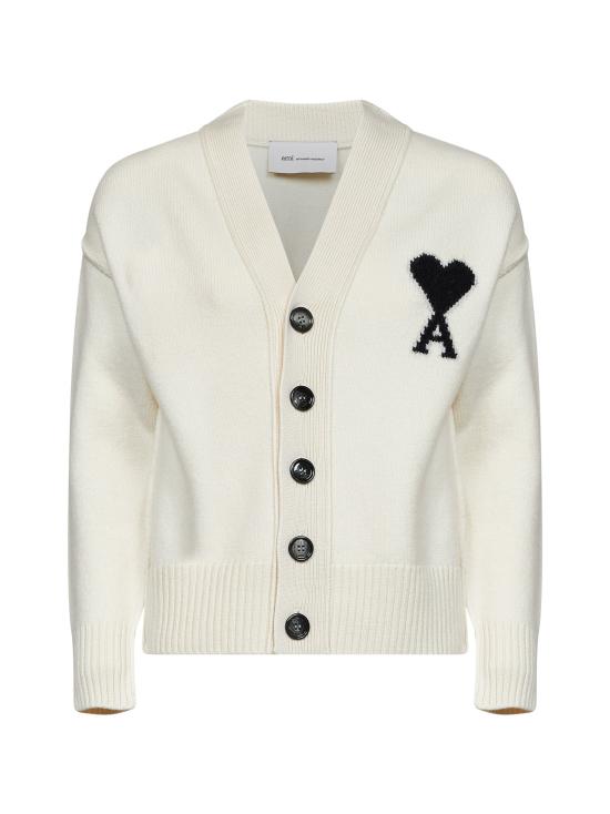 26FW 아미 하트 로고 인타르시아 V넥 가디건 UKC367018151 IVORY