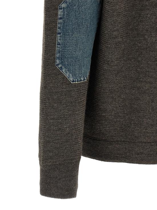 26FW 마르지엘라 니트웨어 팔꿈치 패치가 있는 쿼터집 스웨터 및 가디건 (회색) - MAISON MARGIELA