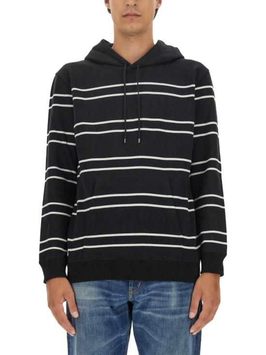  생로랑 로고 자수 스트라이프 후드 759979 Y37IZ1095 BLACK - SAINT LAURENT