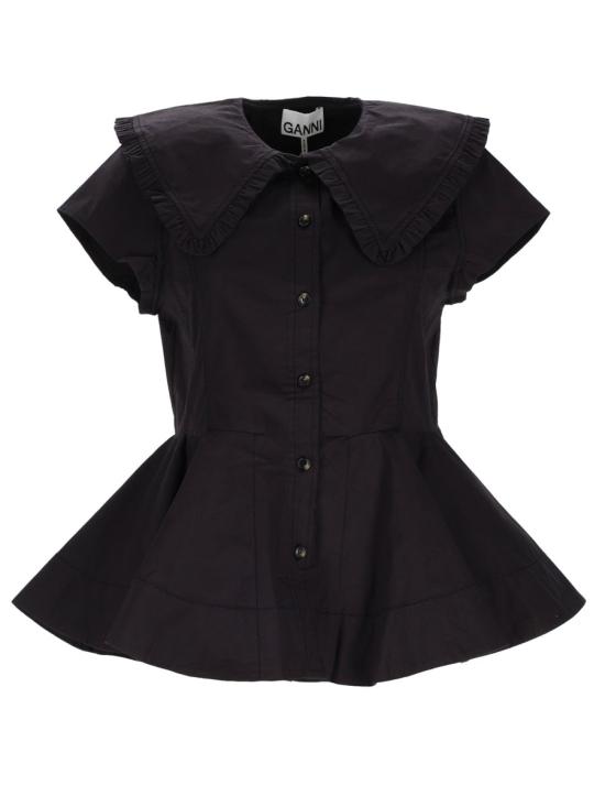26SS 가니 쇼트 코튼 러플 셔츠 A1040093 099 BLACK