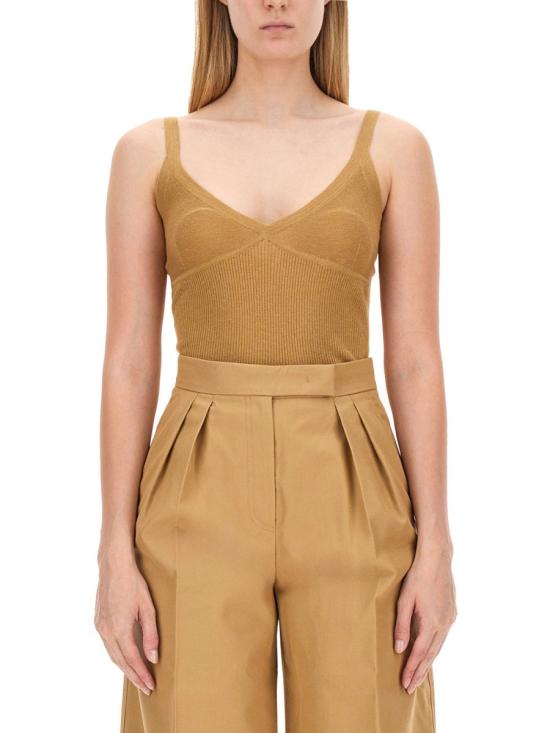  막스마라 갈루라 캐시미어&실크 리브 슬리브리스 탑 2421366091600 035003 BEIGE - MAX MARA