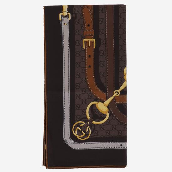26FW 구찌 GG 실크 자카드 스카프 A007EA BROWN