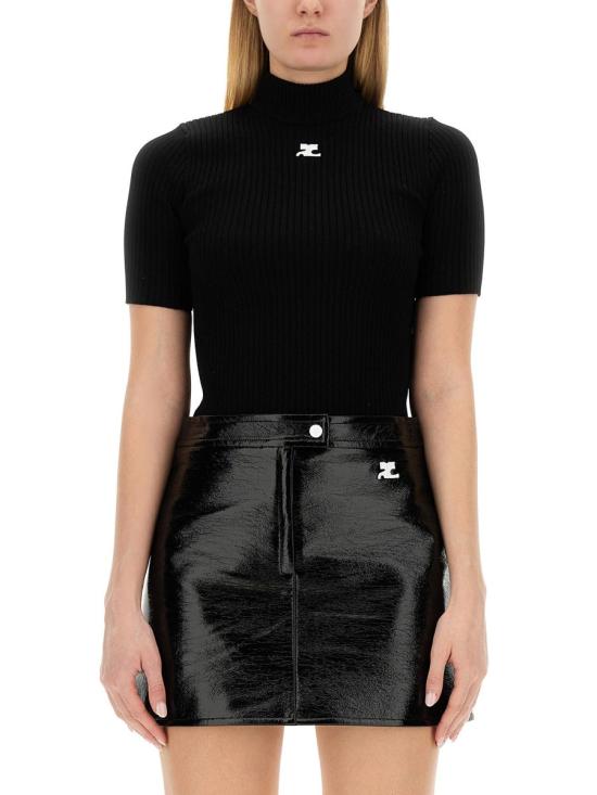 25FW 쿠레쥬 리에디션 니트 탑 숏슬리브 PERMPU026FI0001 9999 BLACK - COURREGES