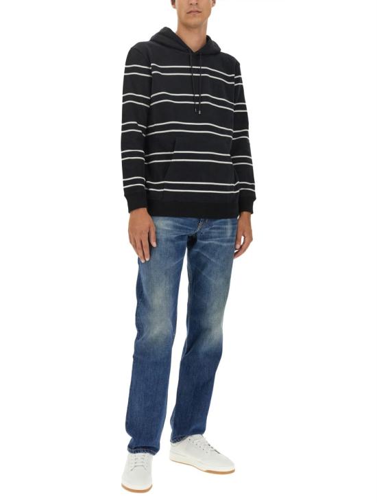  생로랑 로고 자수 스트라이프 후드 759979 Y37IZ1095 BLACK - SAINT LAURENT