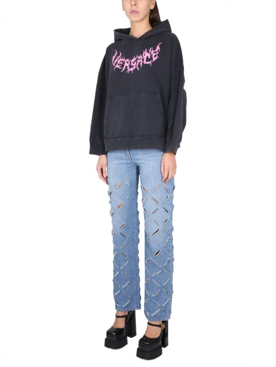 베르사체 후드 티셔츠 1010071 1A072591B000 BLACK - VERSACE