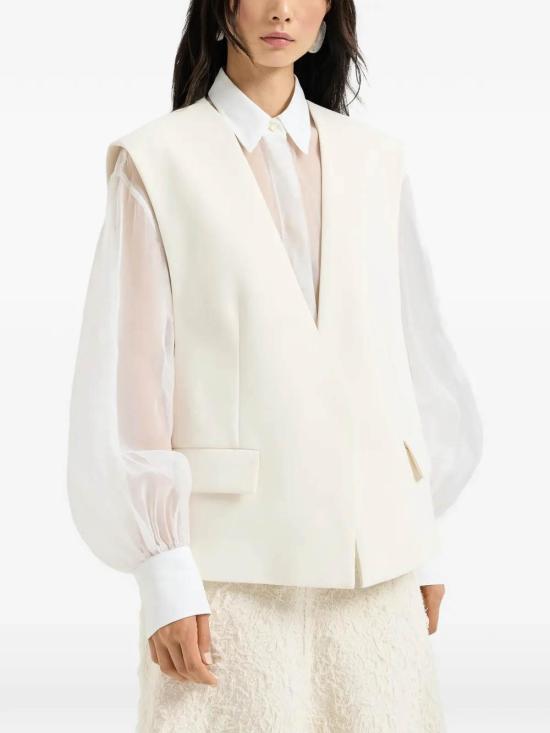 26SS 브루넬로 쿠치넬리 코튼 더블 크레이프 트윌 베스트 MH5327739C008 WHITE - BRUNELLO CUCINELLI