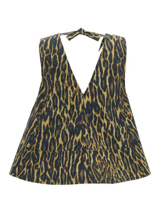 26SS 가니 레오파드 코튼 A라인 슬리브리스 탑 A1040087894 ANIMAL PRINT - GANNI