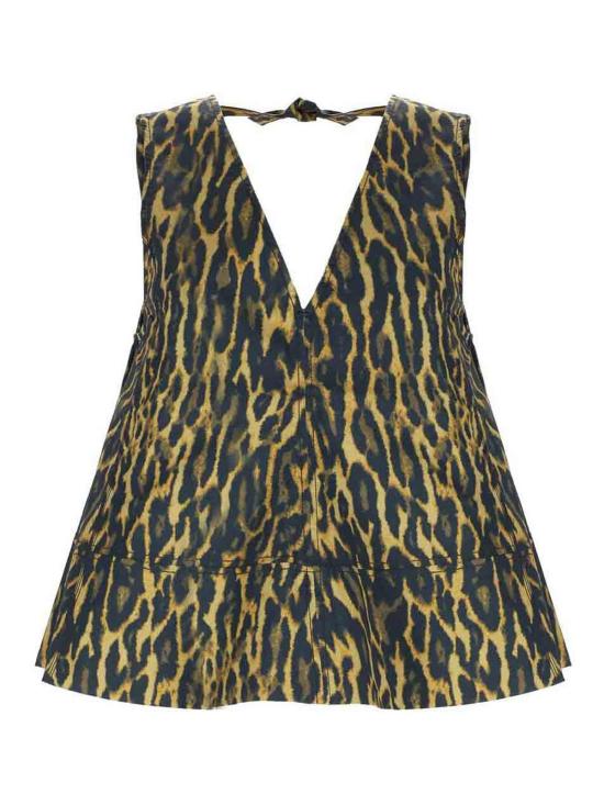 26SS 가니 레오파드 코튼 A라인 슬리브리스 탑 A1040087894 ANIMAL PRINT