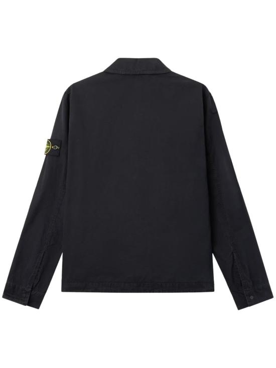26SS 스톤 아일랜드 포켓 브러쉬드 오가닉 코튼 캔버스 올드 이펙트 레귤러 핏 집업 오버셔츠 1200008 S00WNV0129 BLACK - STONE ISLAND