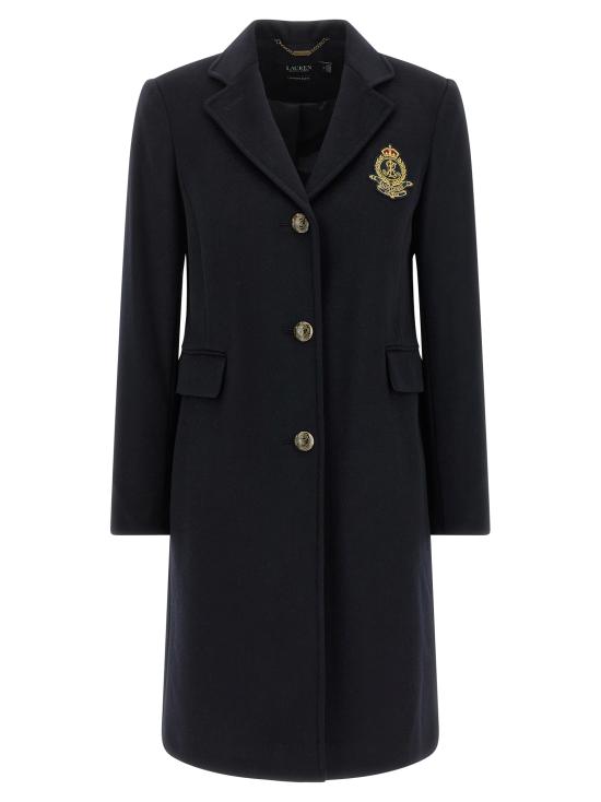 26FW 랄프 로렌 크레스트 패치 울 블렌드 코트 297958509002 Blue