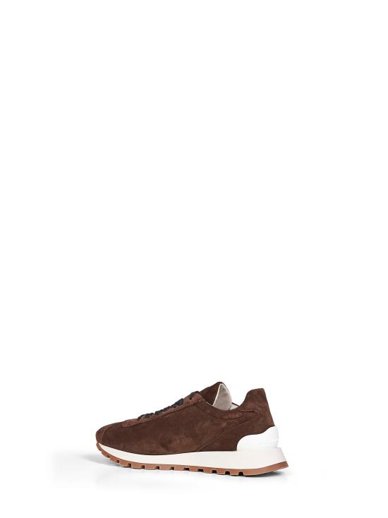 26FW 브루넬로 쿠치넬리 샤이니 탭 디테일 스웨이드 러닝 스니커즈 MZSFG2110 C9885 BROWN - BRUNELLO CUCINELLI