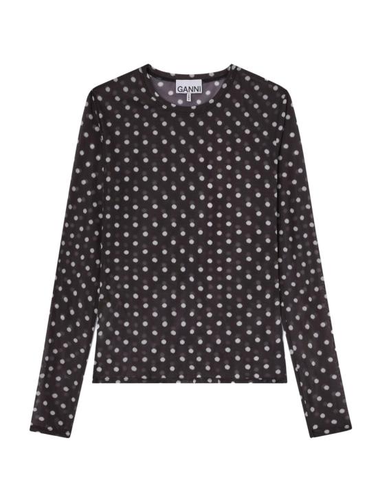 26SS 가니 폴카 도트 프린트 쉬어 롱슬리브 탑 A1040076 099 BLACK