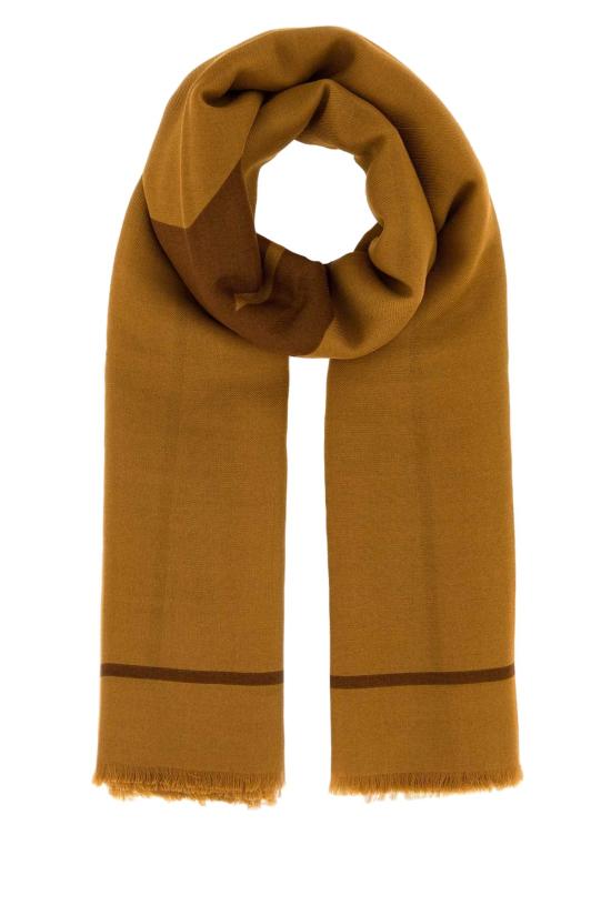 26FW 생로랑 로고 프린트 프레이드 울 스카프 A002CB3Y200 7764 BROWN