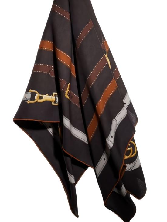 26FW 구찌 프린트 GG 실크 트윌 자카드 숄 A007EB 3GARI2100 DARK BROWN - GUCCI
