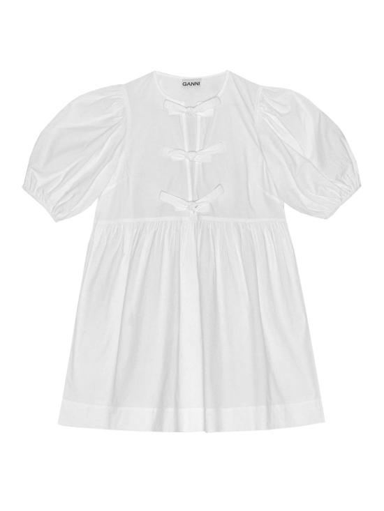 26SS 가니 코튼 포플린 타이 스트링 미니 드레스 F9170 151 WHITE