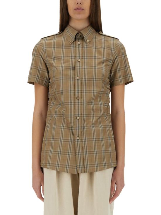  버버리 슬림 핏 체크 코튼 셔츠 8107968 C2044 BROWN - BURBERRY