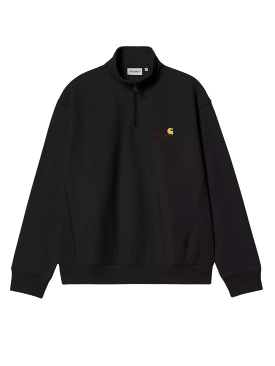 26FW 칼하트 WIP 하프 집 아메리칸 스크립트 스웨트셔츠 I027014 3T6XX BLACK