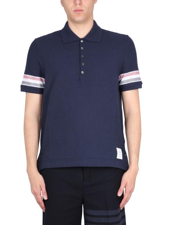  톰브라운 RWB 트리밍 텍스처 코튼 폴로 티셔츠 MJP169A J0046415 BLUE - THOM BROWNE