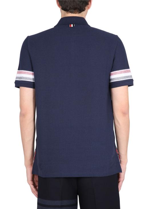  톰브라운 RWB 트리밍 텍스처 코튼 폴로 티셔츠 MJP169A J0046415 BLUE - THOM BROWNE