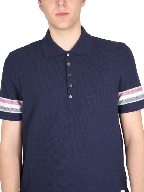  톰브라운 RWB 트리밍 텍스처 코튼 폴로 티셔츠 MJP169A J0046415 BLUE - THOM BROWNE