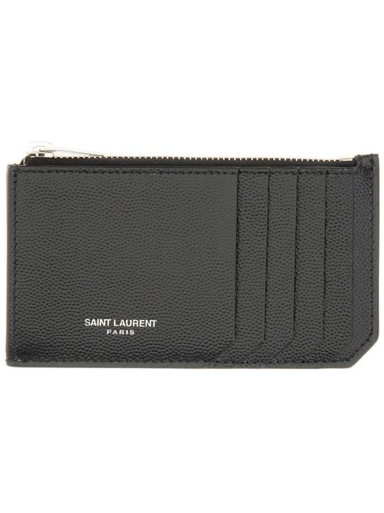 26SS 생로랑 그랑 드 뿌드르 엠보스드 레더 프라그망 지퍼 카드 케이스 609362 BTY0N1000 BLACK - SAINT LAURENT