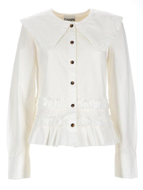 26SS 가니 스트레치 코튼 러플 셔츠 A1040096 ZZ8 WHITE
