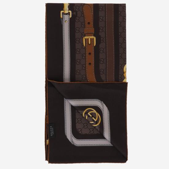 26FW 구찌 GG 실크 자카드 스카프 A007EA BROWN - GUCCI