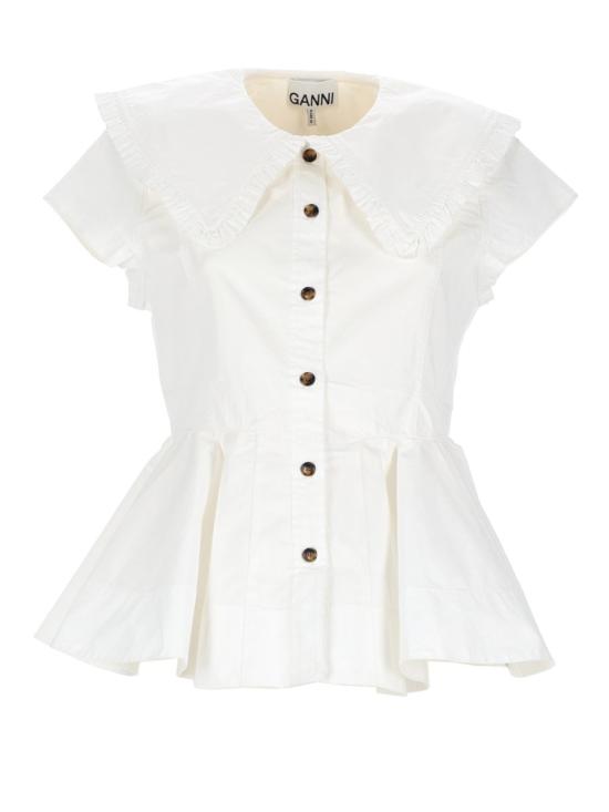 26SS 가니 쇼트 코튼 러플 셔츠 A1040093 151 WHITE