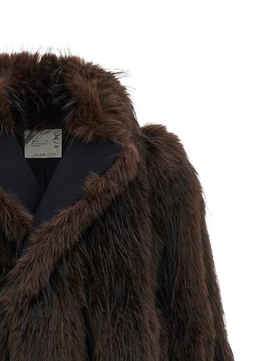 26FW 사카이 무스탕 모피 장식이 있는 갈색 재킷 - SACAI
