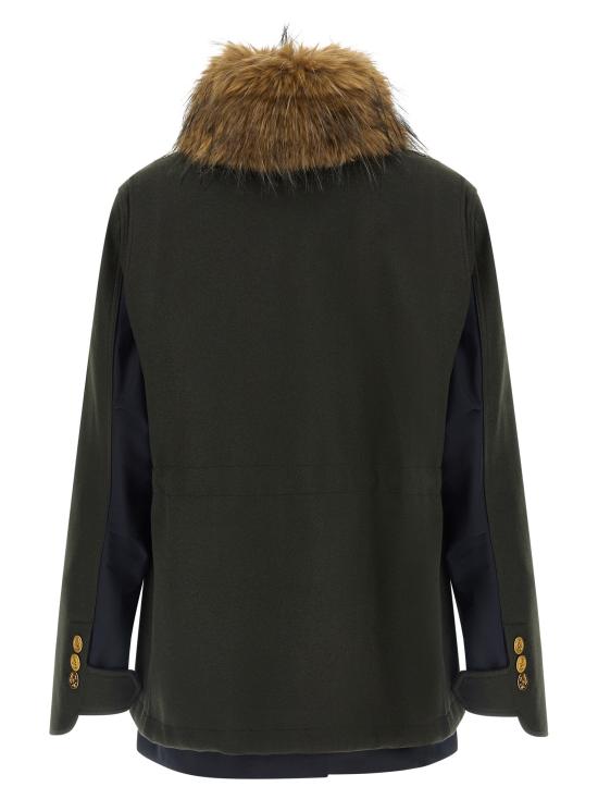 26FW 사카이 패딩 모피 안감이 있는 울 코트  재킷 (녹색) - SACAI