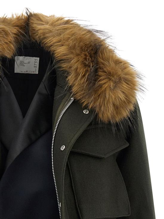 26FW 사카이 패딩 모피 안감이 있는 울 코트  재킷 (녹색) - SACAI