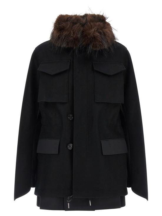 26FW 사카이 패딩 모피 안감이 있는 울 코트,  재킷 (블랙)