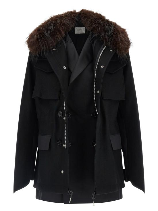 26FW 사카이 패딩 모피 안감이 있는 울 코트,  재킷 (블랙) - SACAI