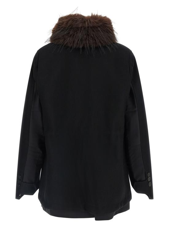 26FW 사카이 패딩 모피 안감이 있는 울 코트,  재킷 (블랙) - SACAI