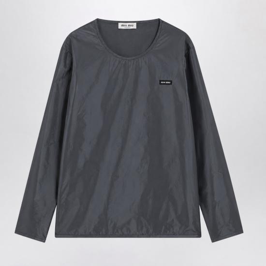 26FW 미우미우 로고 리나일론 블라우스 로고 리나일론 블라우스 MT2282OOO148U Grey