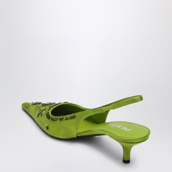 26FW 프라다 스팽글 플로럴 비즈 슬링백 펌프스 힐 1I639O055A17 Green - PRADA