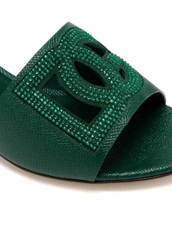 26SS 돌체앤가바나 스웨이드 라인스톤 도핀 카프스킨 뮬 CR1938A02178S353 GREEN - DOLCE & GABBANA