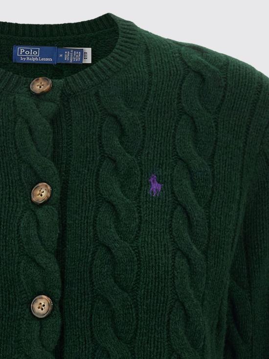 26FW 폴로 랄프로렌 로고 자수 크루넥 가디건 211972104 503 Green - POLO RALPH LAUREN