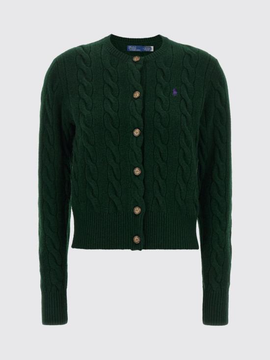 26FW 폴로 랄프로렌 로고 자수 크루넥 가디건 211972104 503 Green - POLO RALPH LAUREN