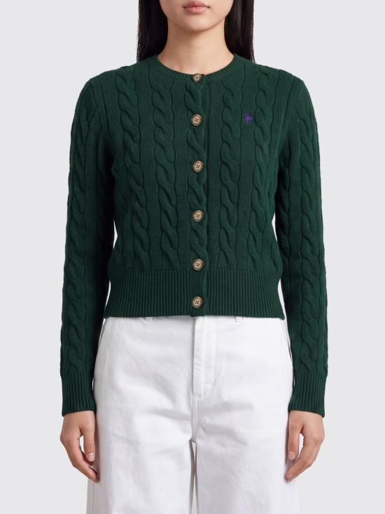26FW 폴로 랄프로렌 로고 자수 크루넥 가디건 211972104 503 Green