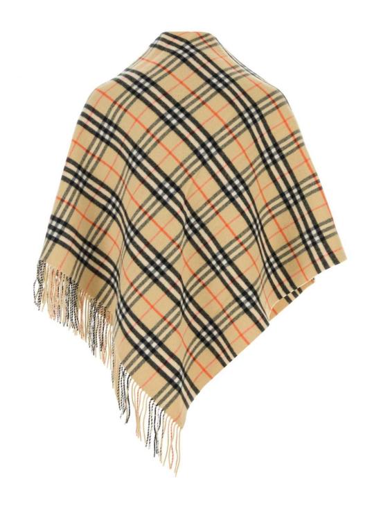 26FW 버버리 체크 패턴 프린지 케이프 8113128 Sand - BURBERRY