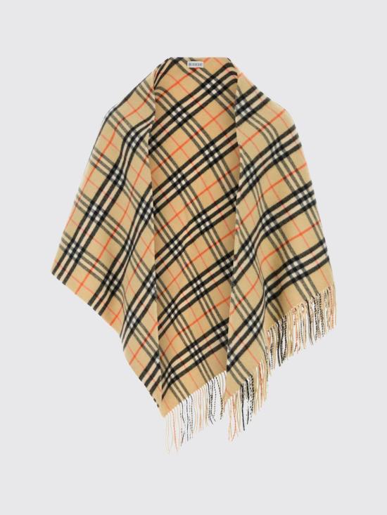 26FW 버버리 체크 패턴 프린지 케이프 8113128 Sand - BURBERRY