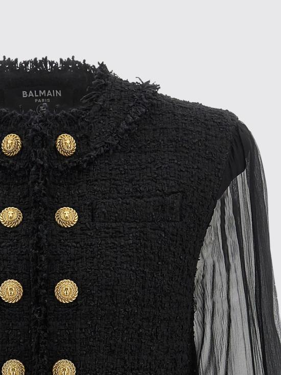 26FW 발망 크롭 트위드 모슬린 재킷 HF1SK911MI74 EAP Black - BALMAIN