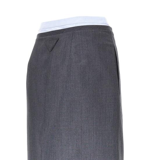 26FW 프라다 더블 레이어 미디 스커트 더블 레이어 미디 스커트 P169ISOOO6106 Grey - PRADA