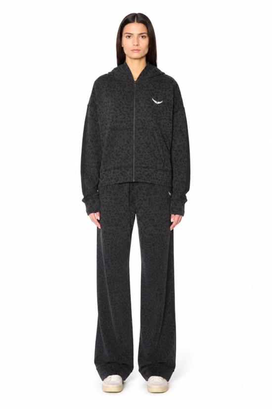  자딕앤볼테르 후드 티셔츠 Zadig & Voltaire Swee Zip Mo 애니멀리어  카본 - ZADIG & VOLTAIRE