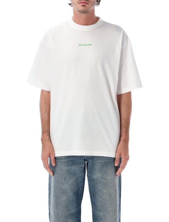 26FW 발렌시아가 백 티셔츠 미디움 핏 764235TTVJ1 9163 WHITE APPLE GREEN