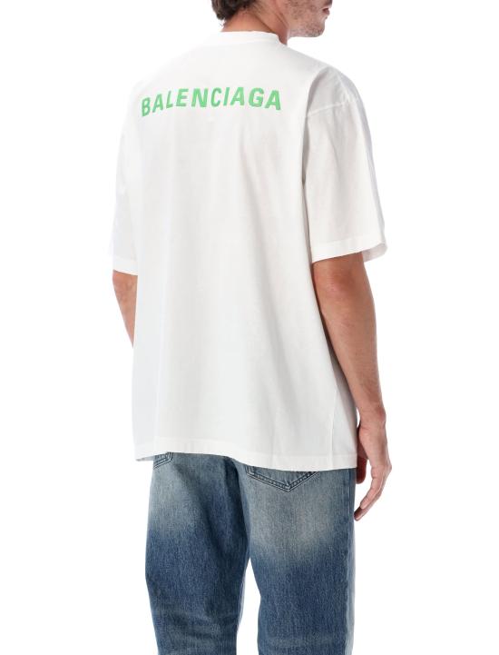 26FW 발렌시아가 백 티셔츠 미디움 핏 764235TTVJ1 9163 WHITE APPLE GREEN - BALENCIAGA