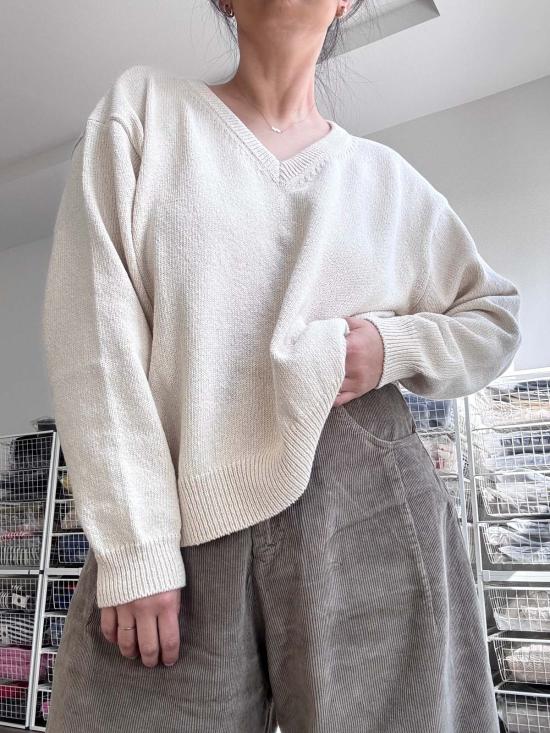  르 본 숍 스웨터 르봉숍 애비 코튼 브이넥  내추럴