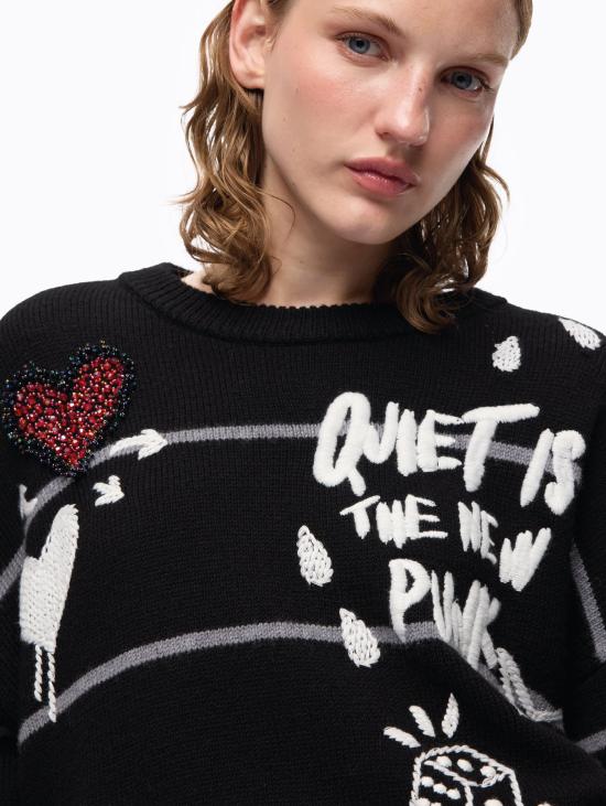 26FW 핑코 스웨터 Lana con Ricami Punk Nero의 말리아 - PINKO