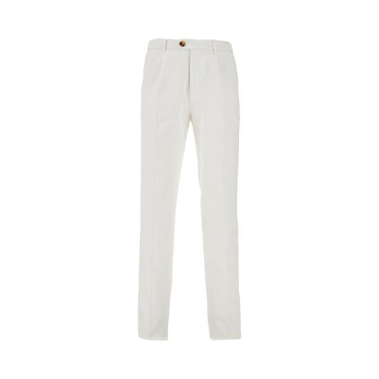 26FW 브루넬로 쿠치넬리 플리츠 레저 코튼 개버딘 팬츠 M252DE1450 White